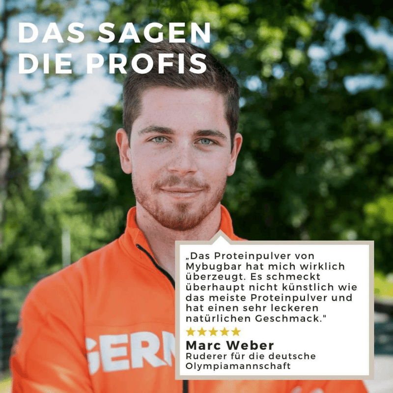 Meinung von Marcus Weber, Ruderer für die deutsche Olympiamannschaft, über das Mybugbar Proteinpulver