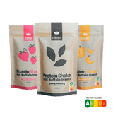 3x 90g Protein Shake mit Insekten Protein in den Geschmacksrichtungen Kakao, Erdbeere und Banane