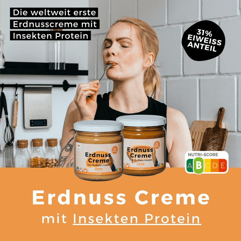 400g Erdnuss Creme (31% Eiweiss Anteil) mit Insekten Protein in den Sorten Crunchy und Smooth