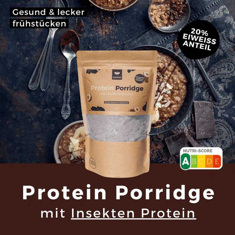 400g Protein (20% Eiweiss Anteil) Porridge mit Insekten Protein in der Sorte Schokoalde-Haselnuss