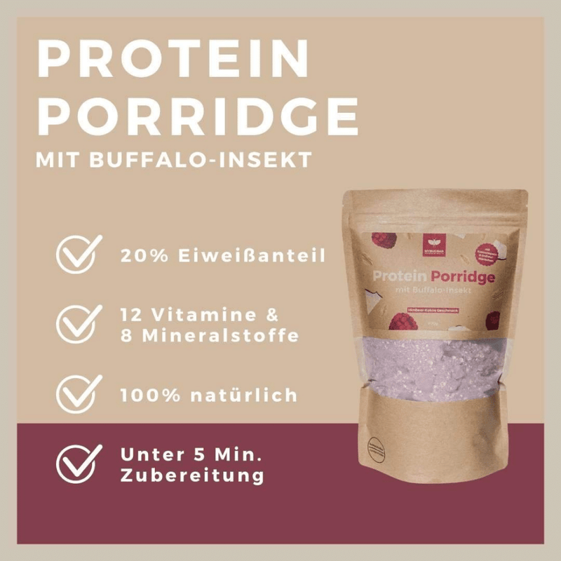 Das Protein Porridge von Mybugbar mit 20% Eiweiss Anteil und Buffalo-Insekt